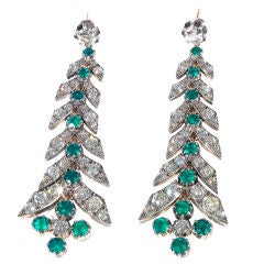Antique Pair Of Emerald And Diamond Pendent Earrings, Circa 1820