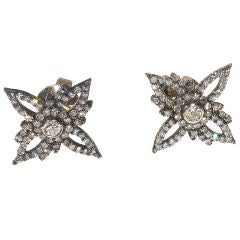 Antique Early Victorian Diamonds, Silver and Gold Earrings, 1840 ca.