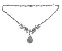 Antique An Opal And Diamond Pendent Necklace