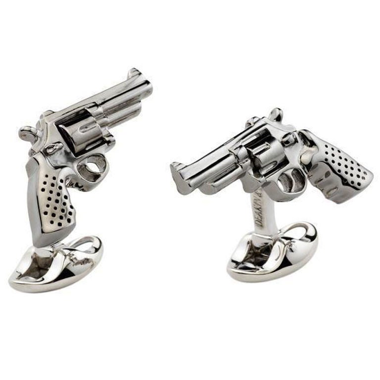 DEAKIN and FRANCIS Silver Revolver Gun Cufflinks at 1stdibs