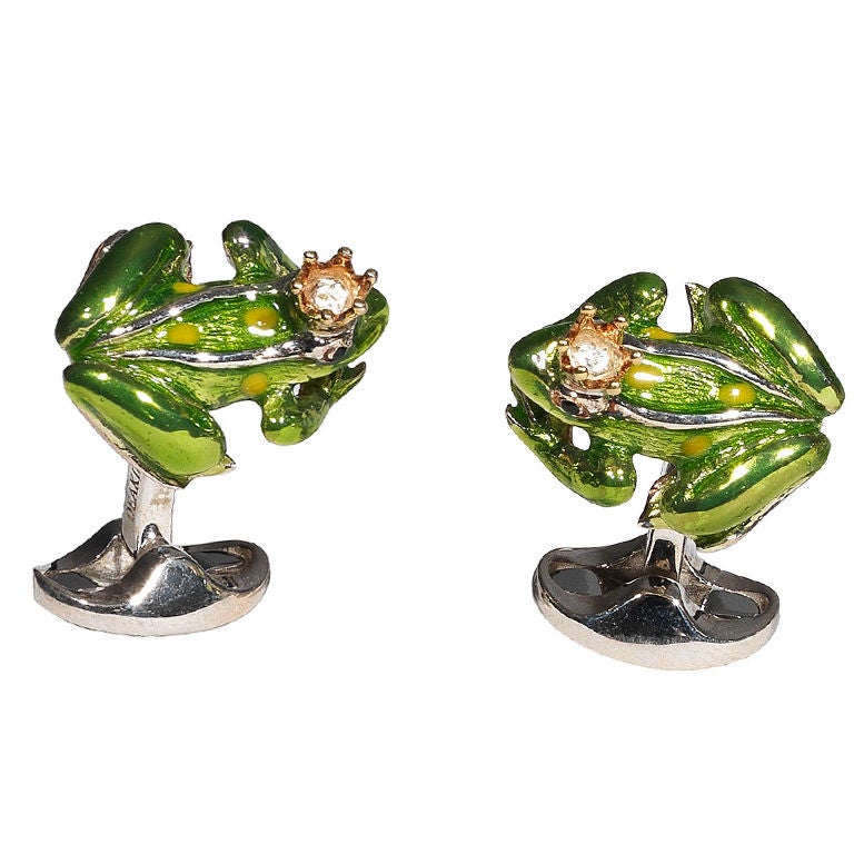 Silver Crowned Frog Cufflinks DEAKIN and FRANCIS at 1stdibs