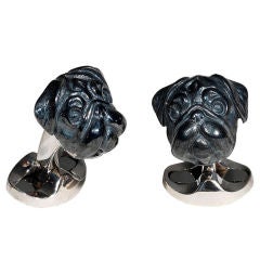 DEAKIN & FRANCIS Black Enamel Silver Pug Dog Cufflinks