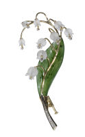 A carved quartz serpentine & diamond lily of the valley