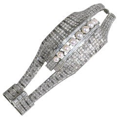 Art Deco Pearl Diamond Platinum Bracelet