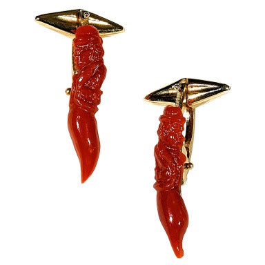 18 Karat Gold and Coral "Hunchbacked" Cufflinks