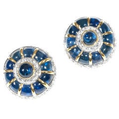 CHAUMET Pair of Cabochon Sapphire and Diamond Earclips 1960