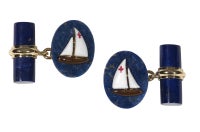 18kt gold, enamel  and  lapis sailing cufflinks
