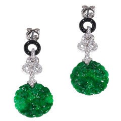 Pair Of Jadeite And Diamond Pendent Earrings