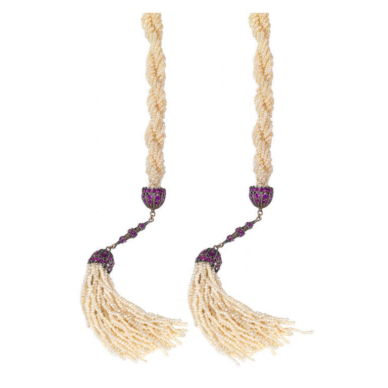 Seed Pearl & Ruby Sautoir c1900