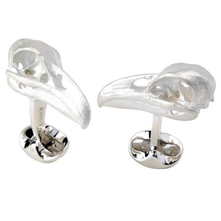 Sterling Silver Skull with Black Hair Cufflinks by Deakin & Francis