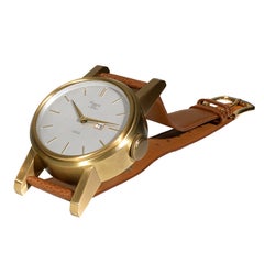 Retro Clock Pingard Gilt-Brass 8-Day Watch-Form Desk Timepiece with Date