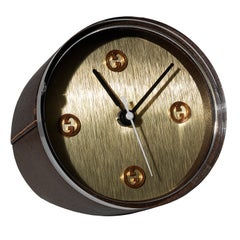 Vintage Gucci Brass and Leather Quartz Desk Timepiece