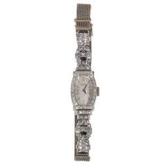 Lady's Art Deco Platinum and Diamond  Mesh Wristwatch IWC