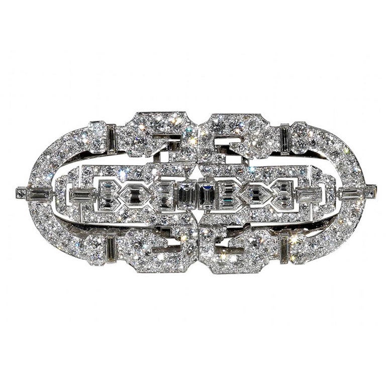 TIFFANY Art Deco Diamond Platinum Double-Clip Brooch