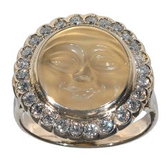Moonstone Man-in-the-Moon Face and Diamond Ring