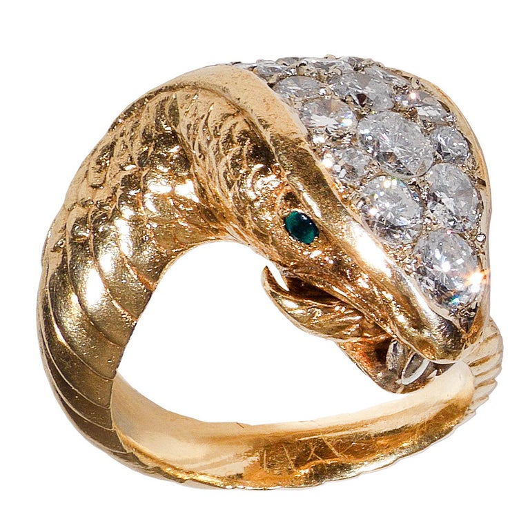 SERAFINI Gold and Diamond Snake Ring at 1stDibs