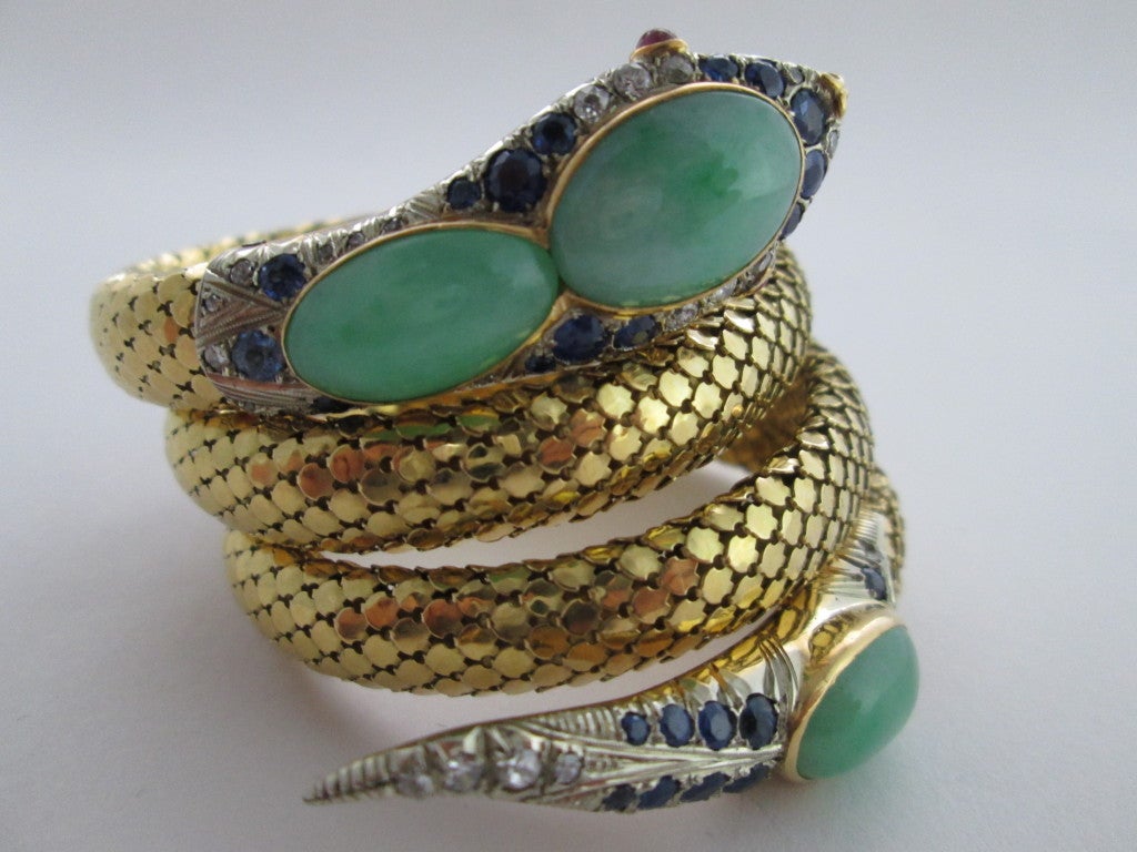 SERAFINI Gold, Jade, Sapphire and Diamond Snake Bracelet