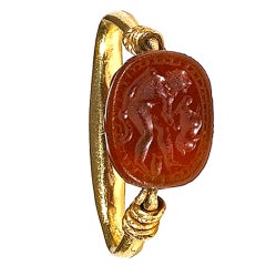 Antique An Etruscan Carnelian Scarab & Gold Intaglio Ring 5Th Century B.C.