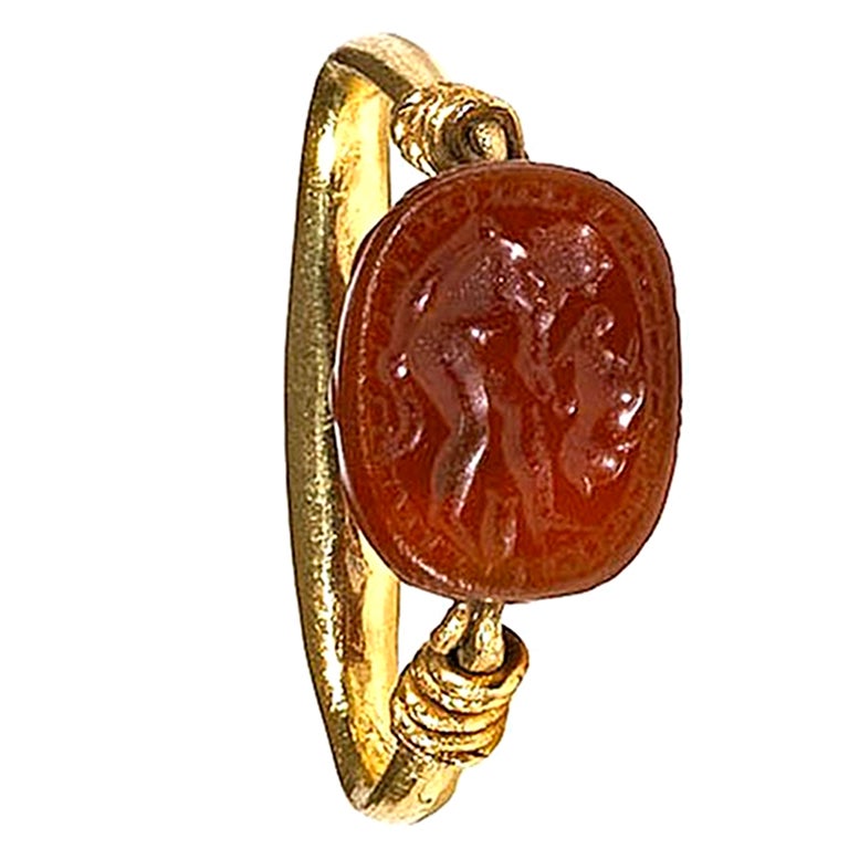 An Etruscan Carnelian Scarab & Gold Intaglio Ring 5Th Century B.C.