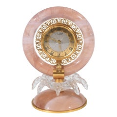 BLACK STARR & GORHAM Art Deco Pink Quartz and Rock Crystal Table Clock