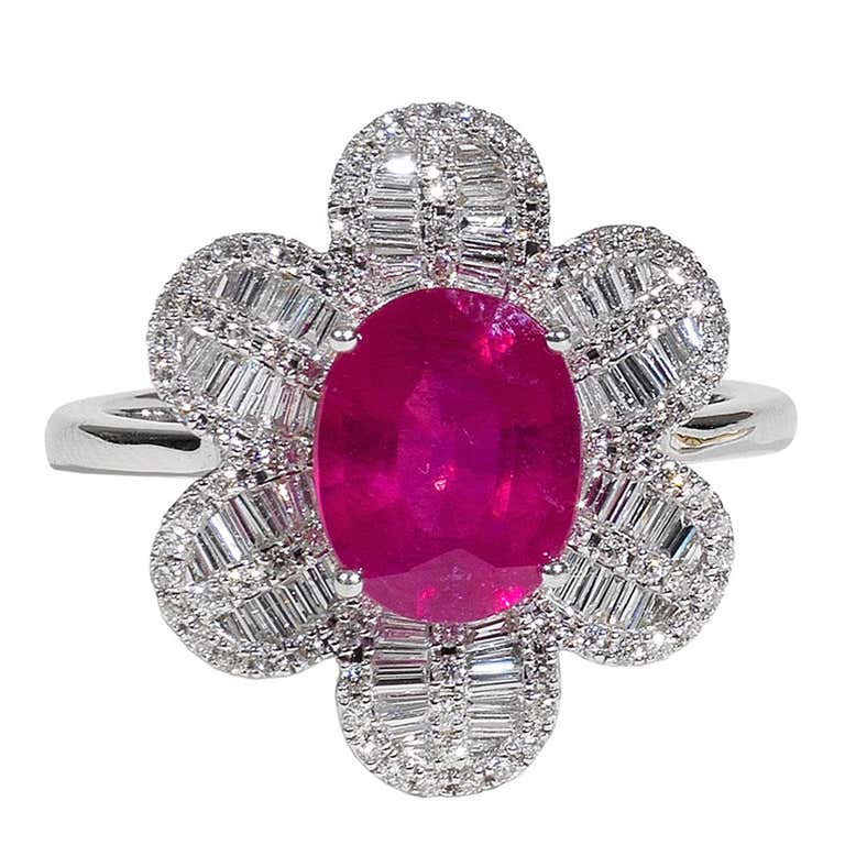A Ruby and Diamond Cluster ring. at 1stDibs