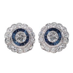 A Diamond and Sapphire Cluster Earstuds
