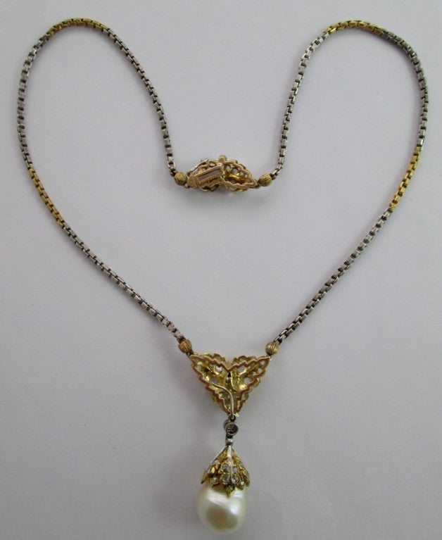 Women's Natural Pearl, Diamond & Gold Pendent Necklace, BY M.BUCCELLATI