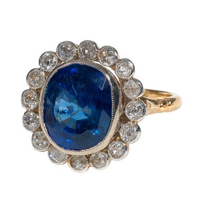 19th century sapphire and diamond cluster ring, English c.1880