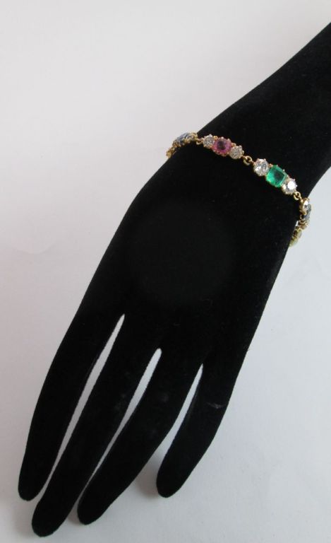 Late 19th century vari-coloured gem and diamond bracelet, c.1880
