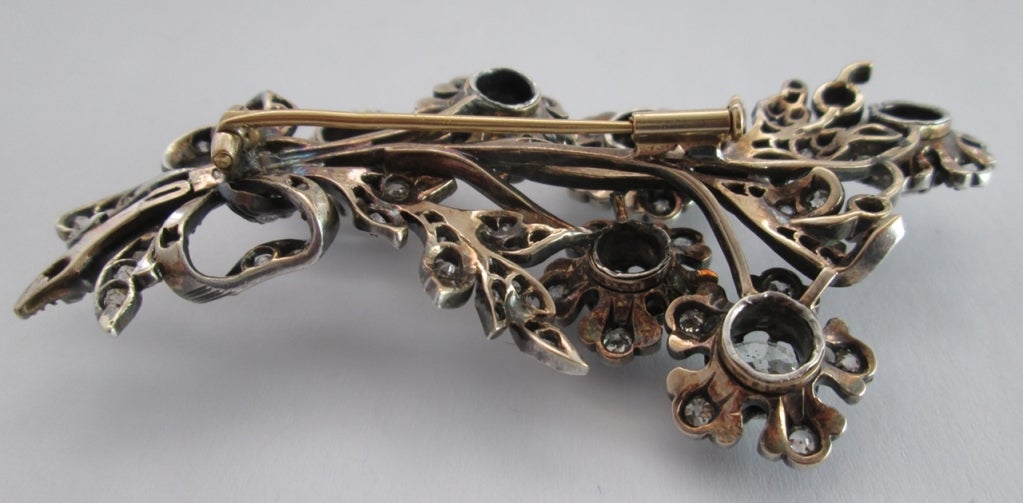 19th Century Diamond Floral Spray Brooch, 1860 ca