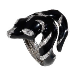 White Gold, Enamel and Diamond Snake ring