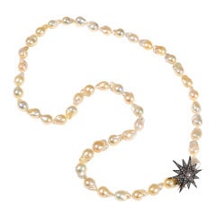 Long Baroque South Sea Cultured Pearl Necklace with Antique Clasp