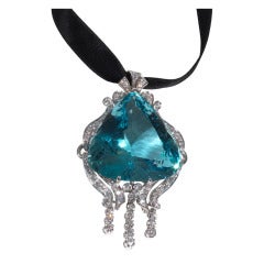 A White Gold, Aquamarine and Diamond Pendant