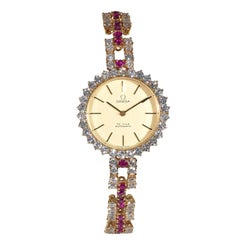 Retro Omega Lady's Yellow Gold, Diamond and Ruby De Ville Bracelet Watch