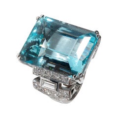 Aquamarine 35.40 carats and Diamond Ring at 1stDibs