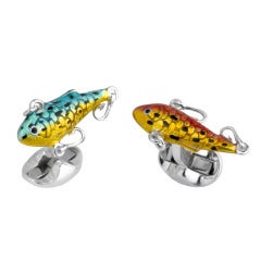 Fish Cufflinks - 22 For Sale on 1stDibs  fly fishing cufflinks, fish cuff  links