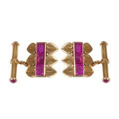 Pair of Art Deco Gold and ruby cufflinks