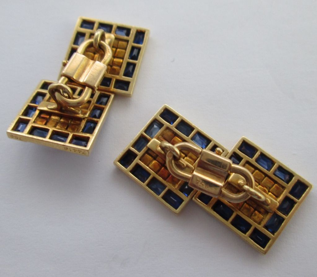 Men's Pair of Art Deco Gold and sapphire cufflinks, French c.1930