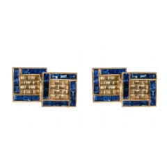 Pair of Art Deco Gold and sapphire cufflinks, French c.1930