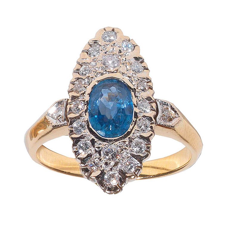 Sapphire and diamond marquise cluster ring at 1stdibs