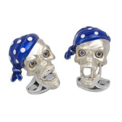 Deakin & Francis Silver Pirate Skull Cufflinks with Sapphire Eyes