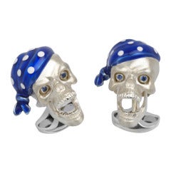 Deakin & Francis Silver Pirate Skull Cufflinks with Sapphire Eyes