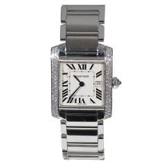Cartier White Gold and Diamond Tank Francaise Wristwatch