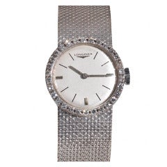 Retro Longines Lady's White Gold and Diamond Bracelet Watch