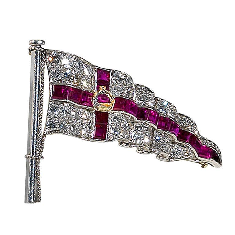A Ruby Diamond Yacht Club Flag Brooch at 1stDibs