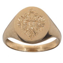 Vintage Romanov Yellow Gold Eagle Signet Ring