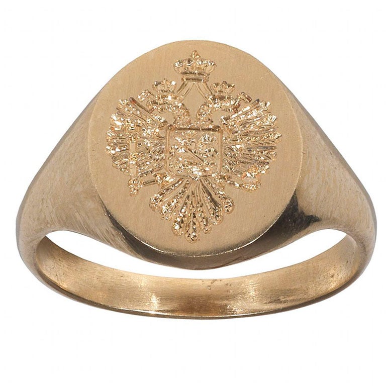 Romanov Yellow Gold Eagle Signet Ring