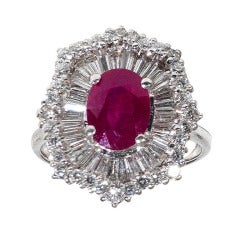 Ruby Diamond White Gold Cluster Ring Ruby Diamond White Gold Cluster Ring