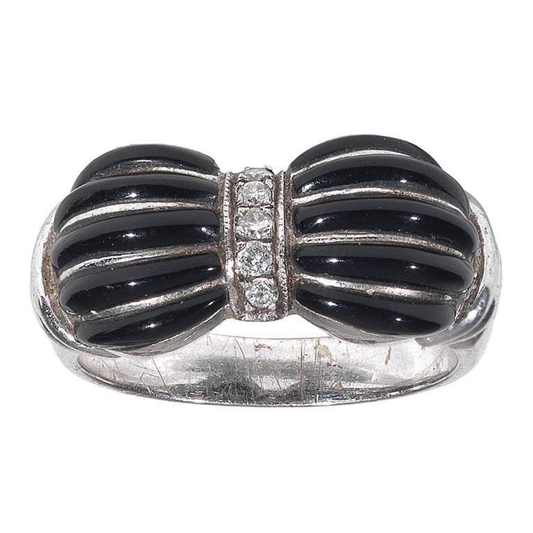 Art Deco Onyx Diamond Platinum Ring For Sale