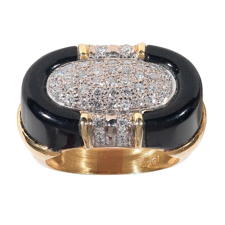Onyx Diamond Gold Ring For Sale